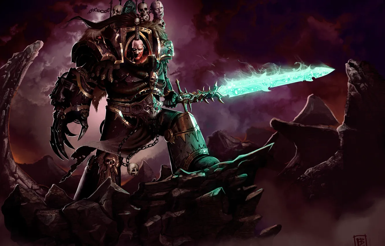 Photo wallpaper chaos, Warhammer, Warhammer 40 000, chaos champion, a traitor, traitor, Black Legion, demon sword