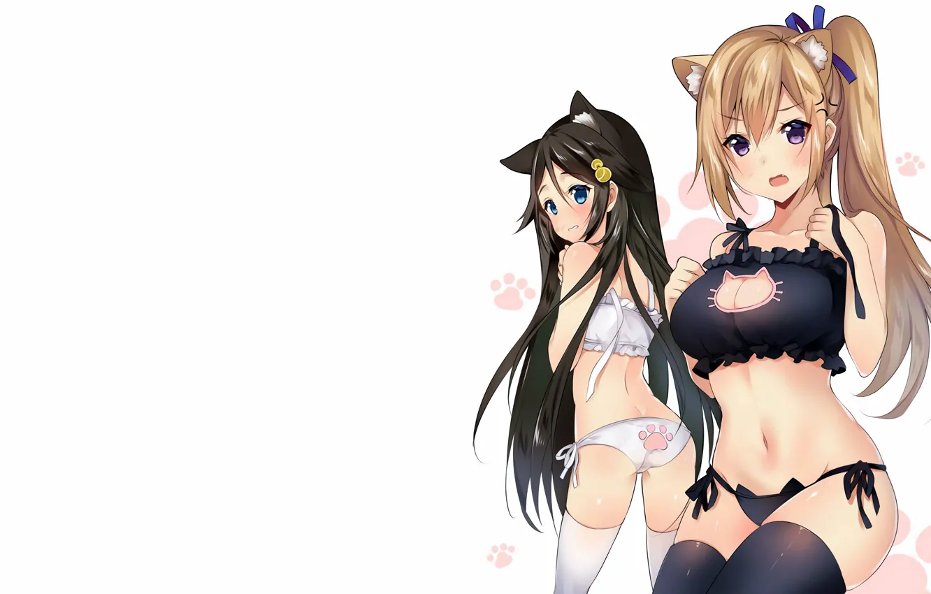 Photo wallpaper sexy, lingerie, ass, bra, cleavage, panties, thighhighs, long hair