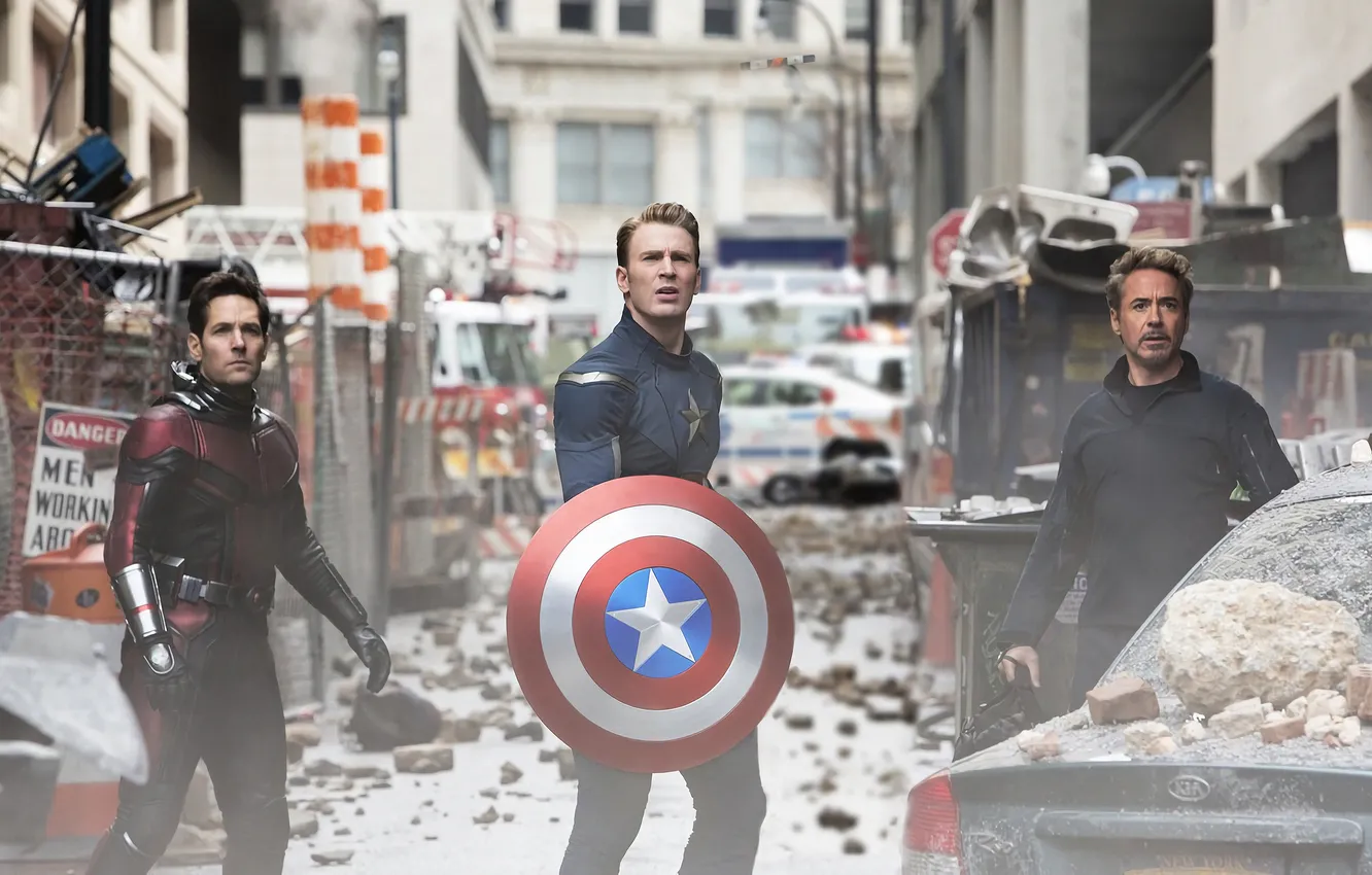 Photo wallpaper frame, costume, shield, Iron Man, comic, Captain America, Chris Evans, Robert Downey Jr.