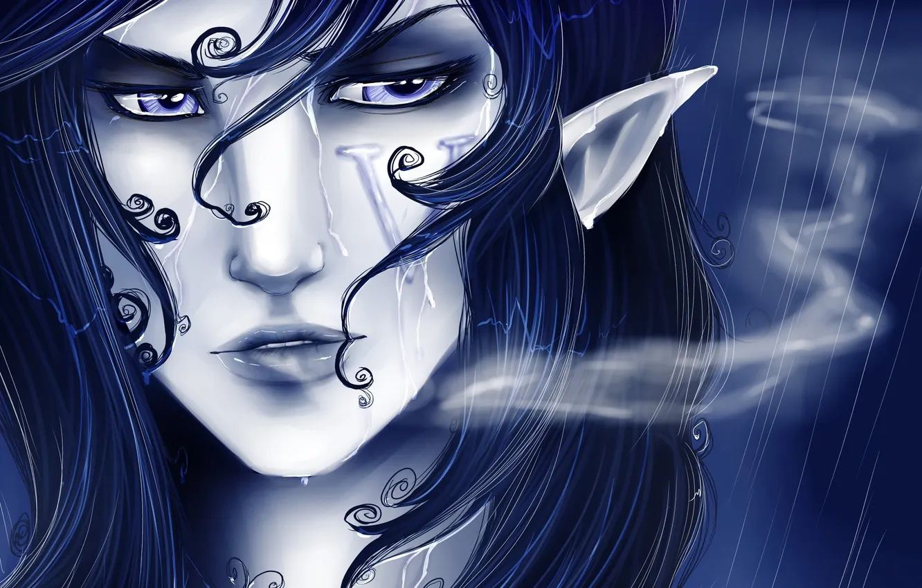 Photo wallpaper look, girl, face, rain, hair, elf, pair, lips