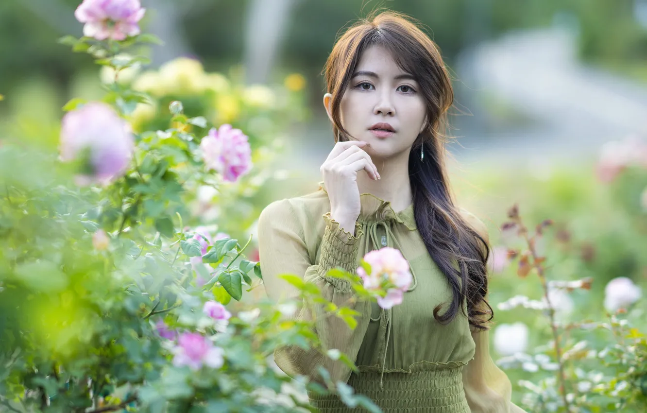 Photo wallpaper girl, nature, Asian