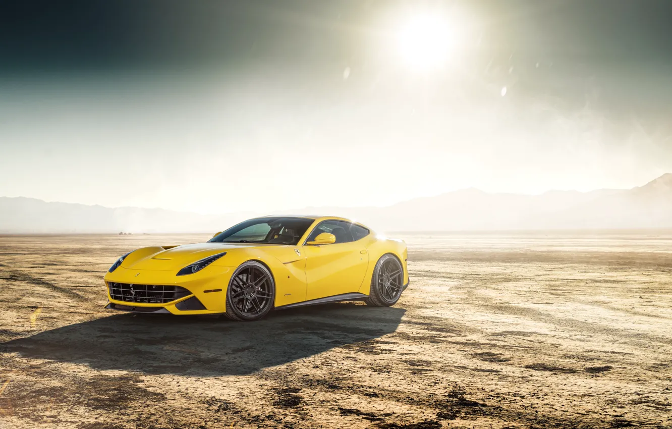 Photo wallpaper the sun, design, desert, yellow, The Ferrari F12