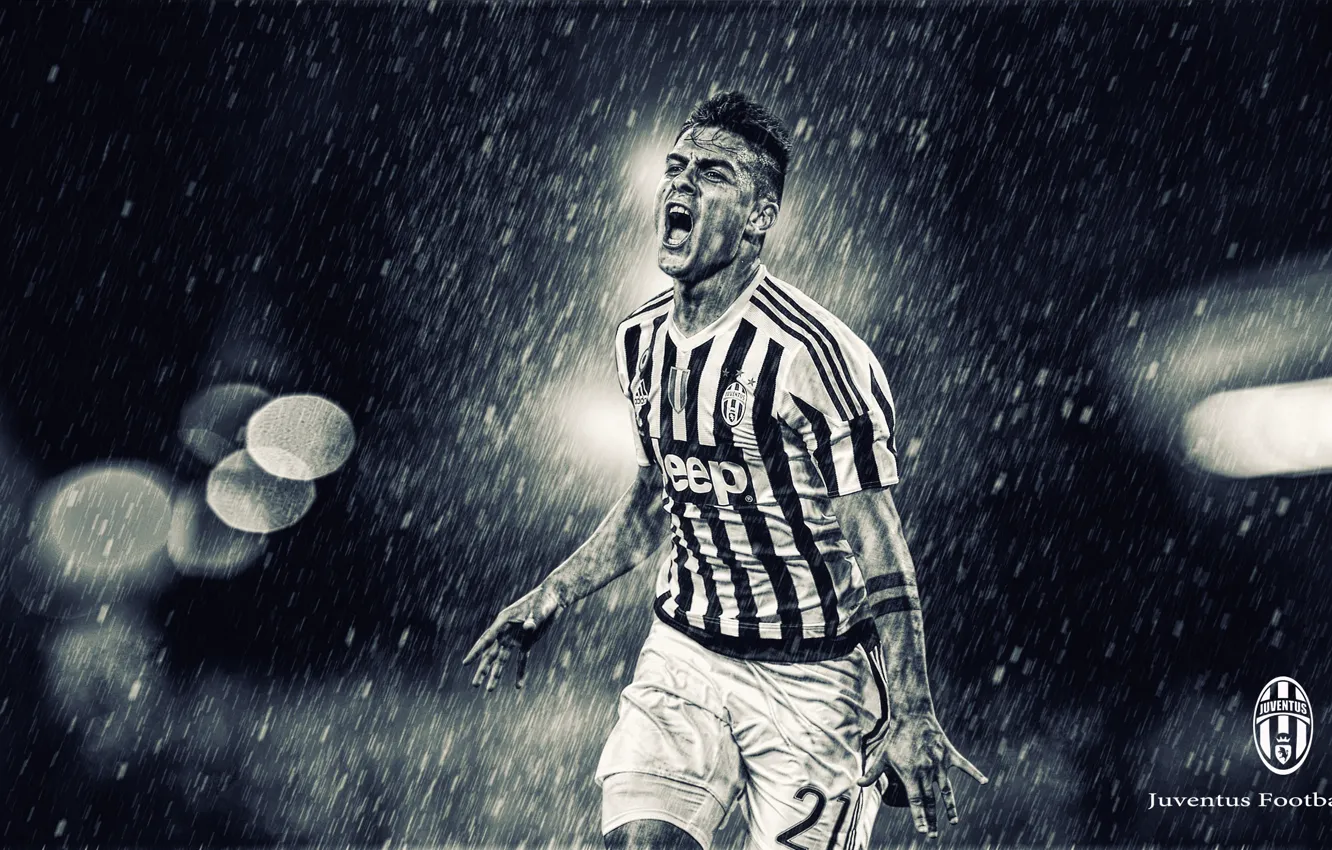 Photo wallpaper rain, Juventus, The Argentine wizard, spotlight, dybala
