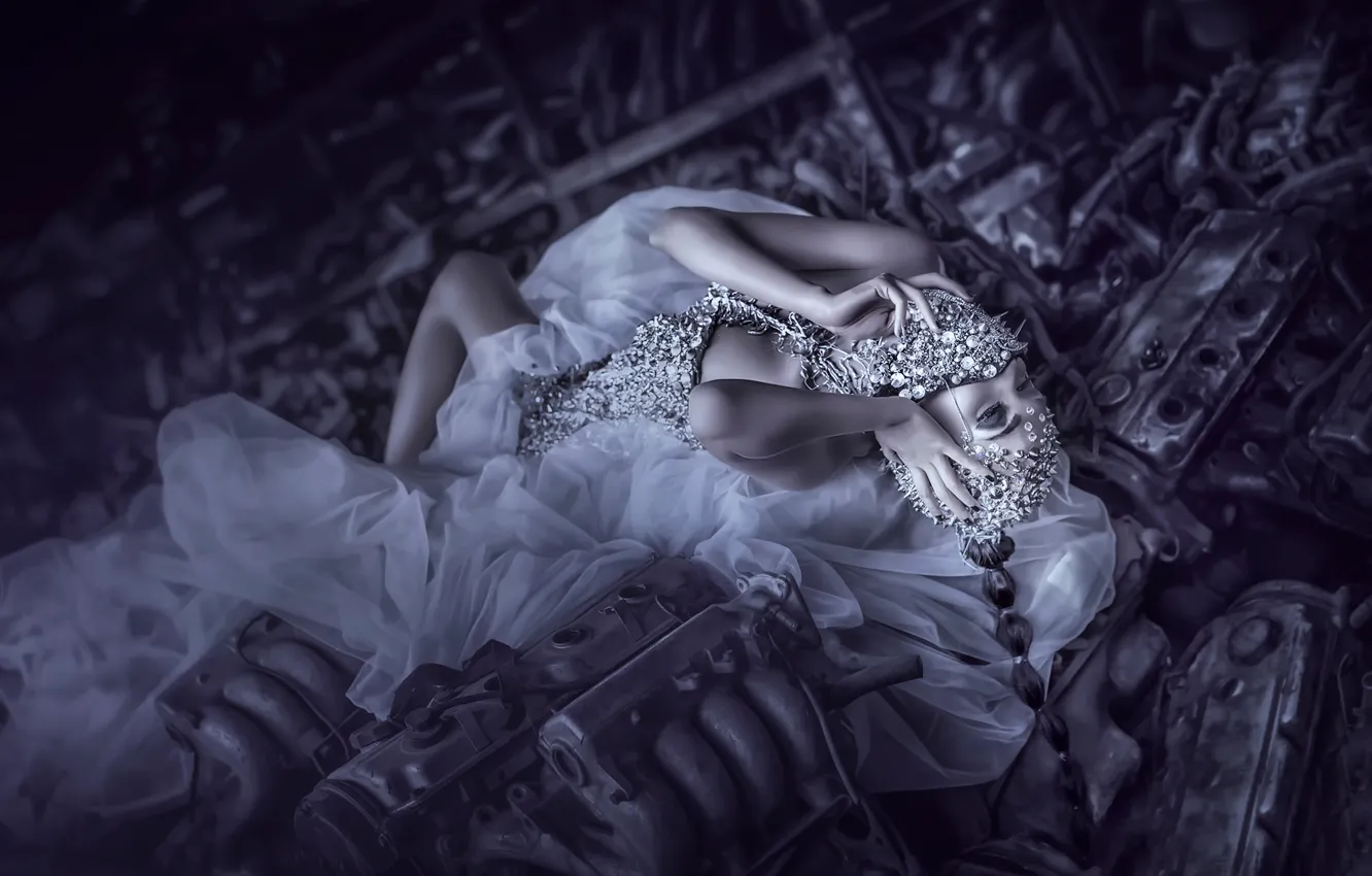 Photo wallpaper techno, girl, style, creative, mask, elegance