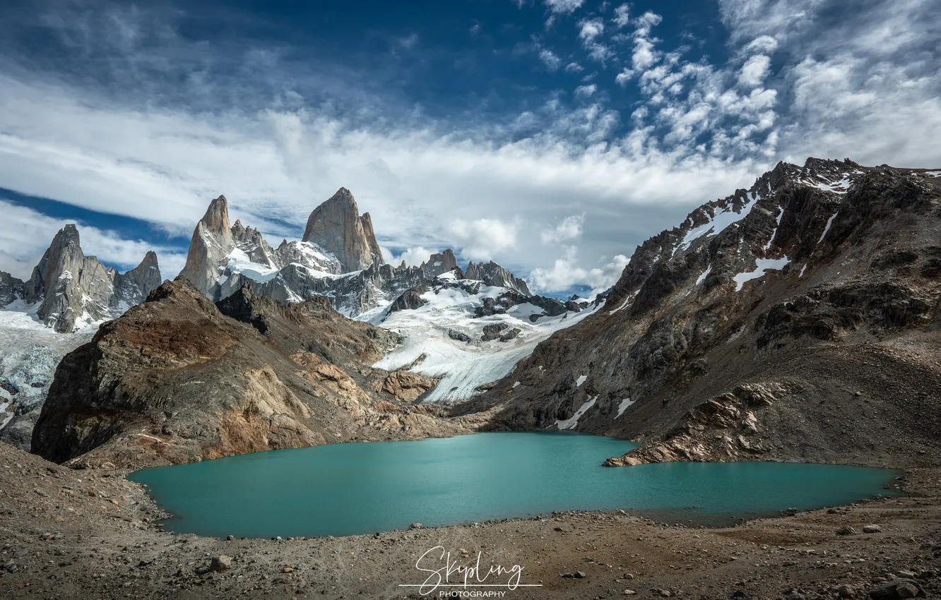 Photo wallpaper clouds, lake, beauty, horizon, space, Vladimir Ganyushkin, Rio Blanco Glacier and Sucia Lagoon