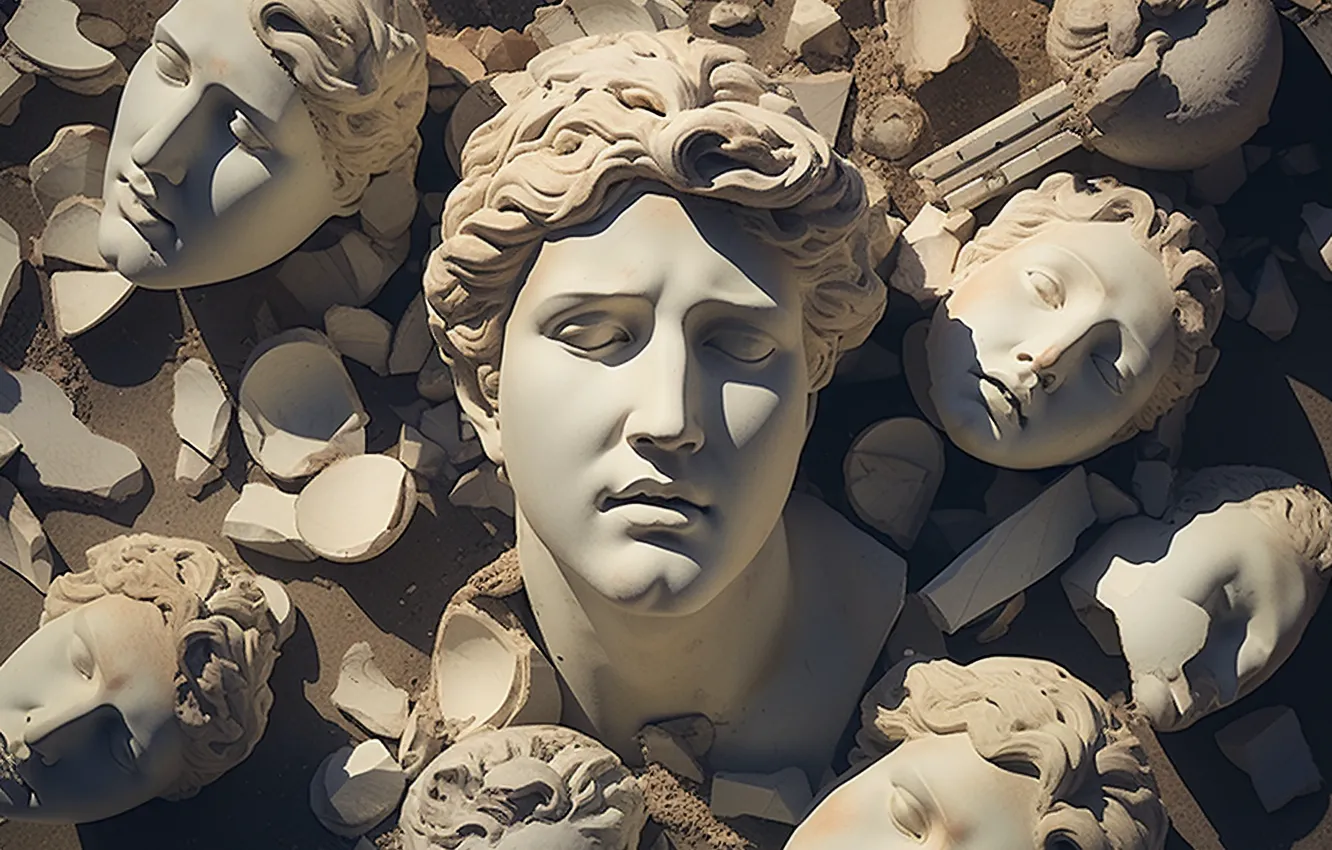 Photo wallpaper woman, head, sculpture, bust, digital art, AI art, The Art of Artificial Intelligence, Greek busts