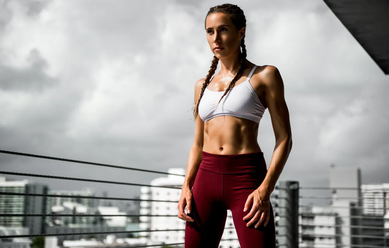 Photo wallpaper summer, girl, background, figure, sports, legs, Hanna