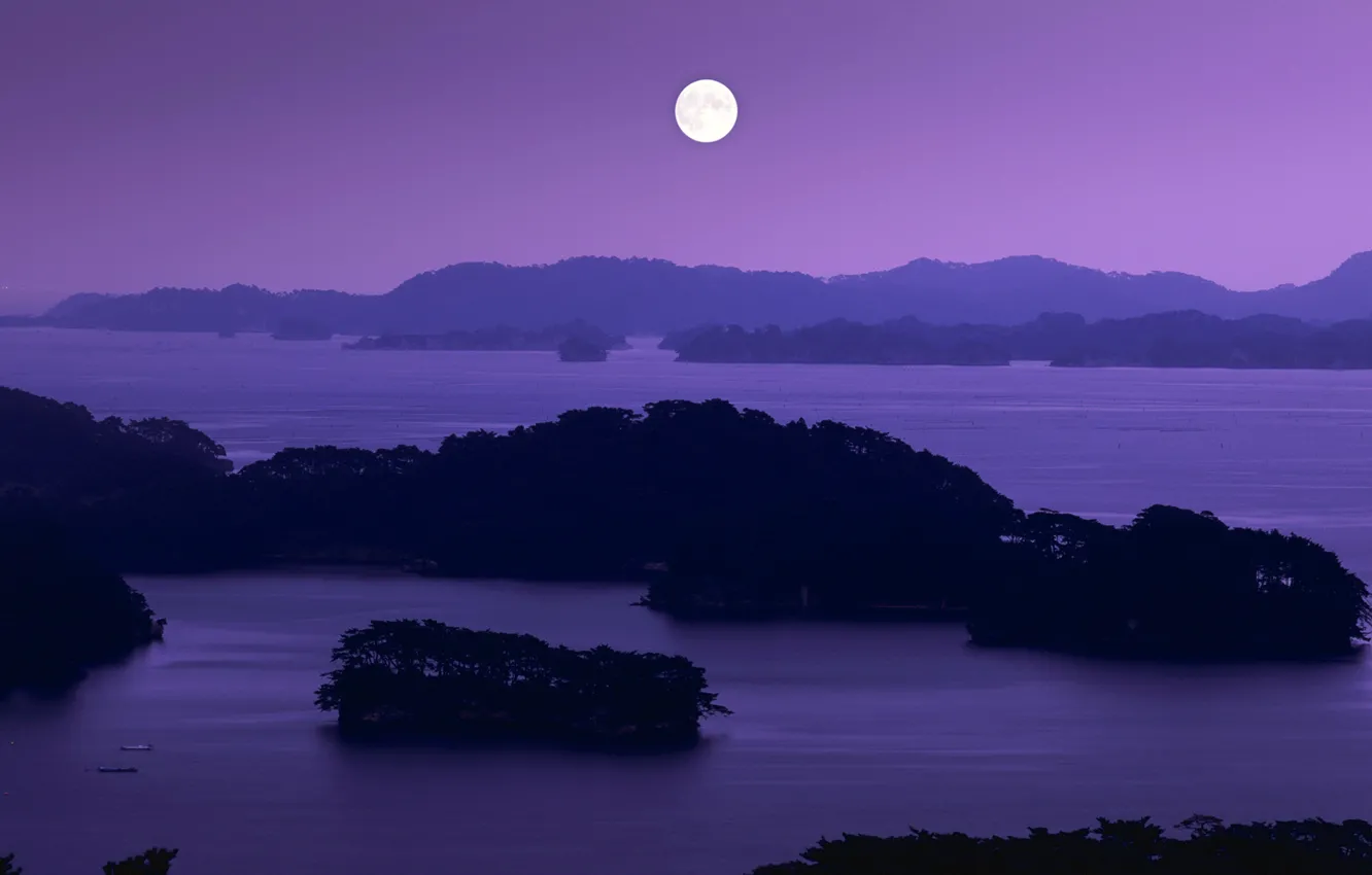 Photo wallpaper night, the moon, Japan, Miyagi Prefecture, Matsushima Bay