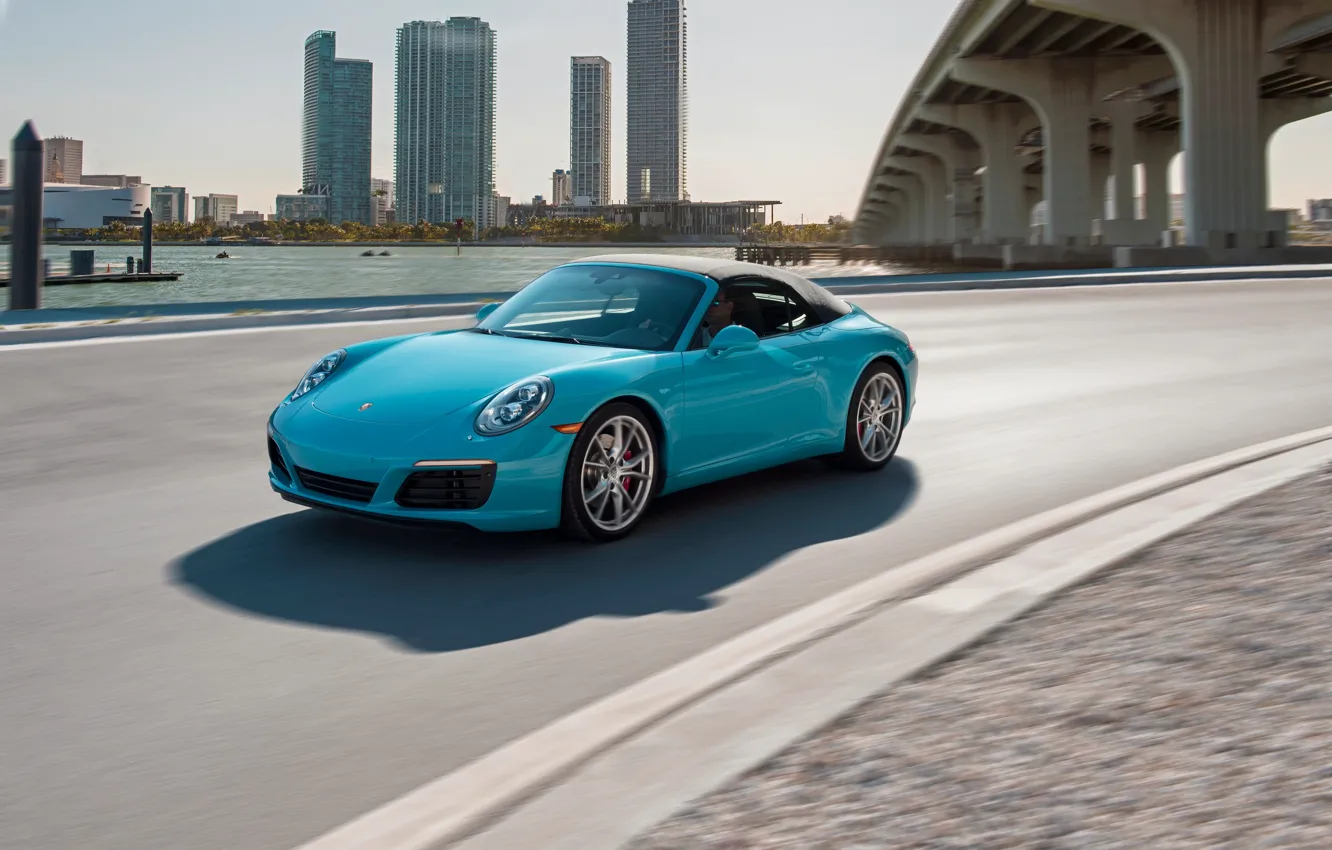 Photo wallpaper car, auto, city, 911, Porsche, wallpaper, convertible, turquoise