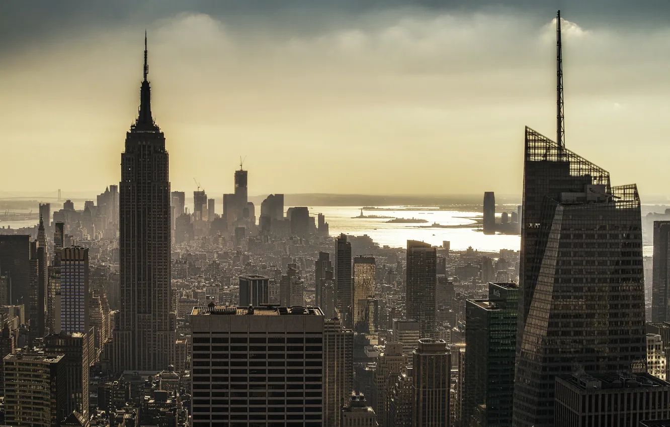 Photo wallpaper dawn, skyscrapers, morning, USA, America, new York, State New York