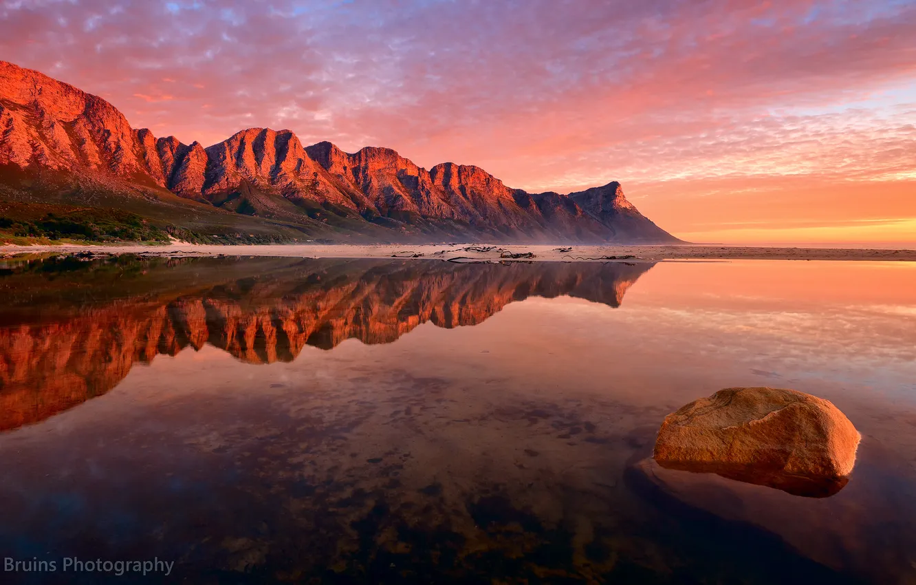 Photo wallpaper sea, water, mountains, reflection, ridge