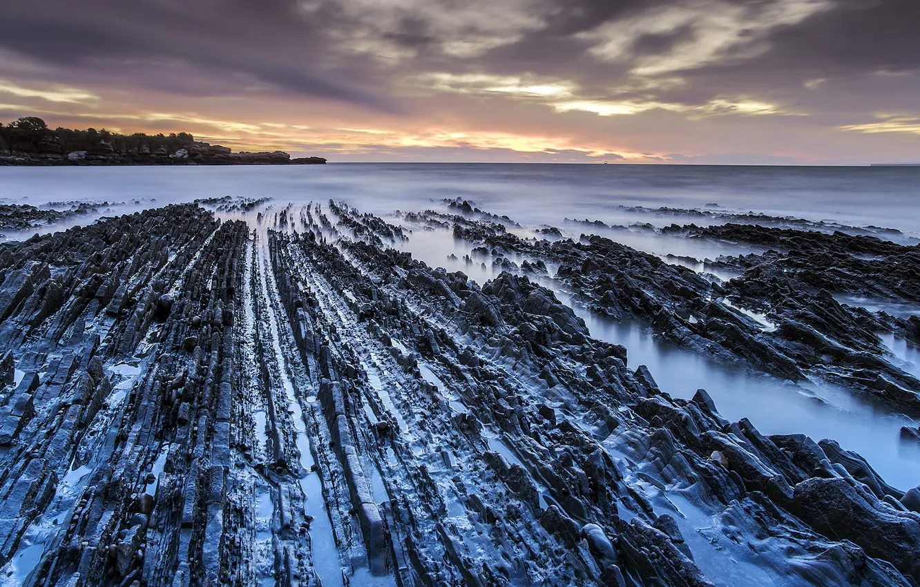 Photo wallpaper sea, landscape, sunset, Spain, Asturias, Candás