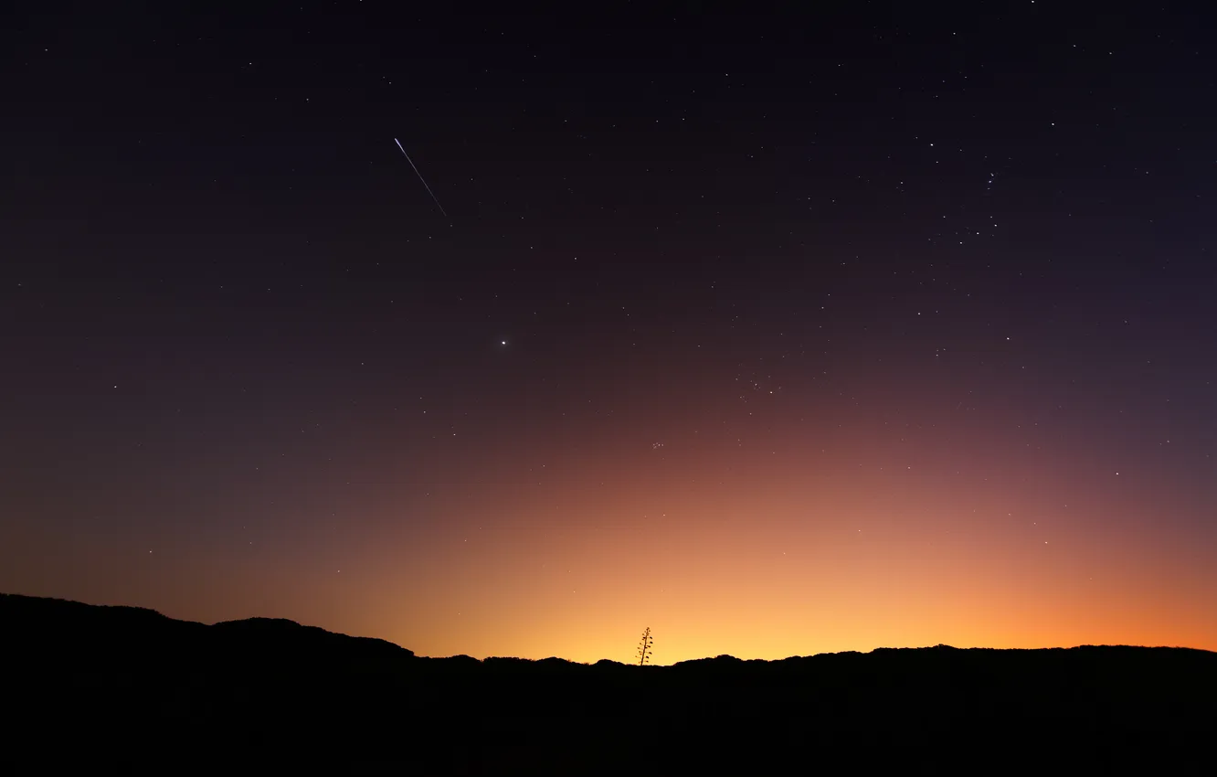 Photo wallpaper the sky, night, dawn, glow, meteor, morning, meteor shower Perseids