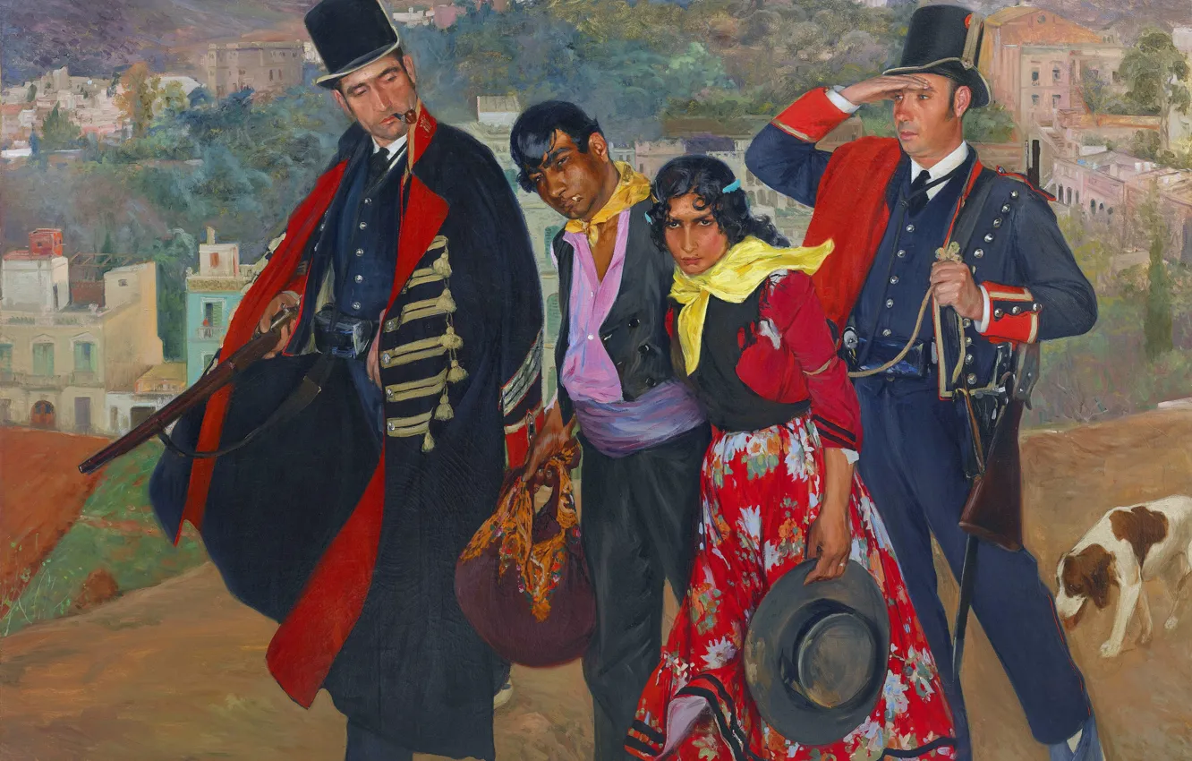 Photo wallpaper people, police, picture, rifle, Spanish artist, Carlos Vasquez Ubeda, Police squad, Carlos Vazquez Ubeda