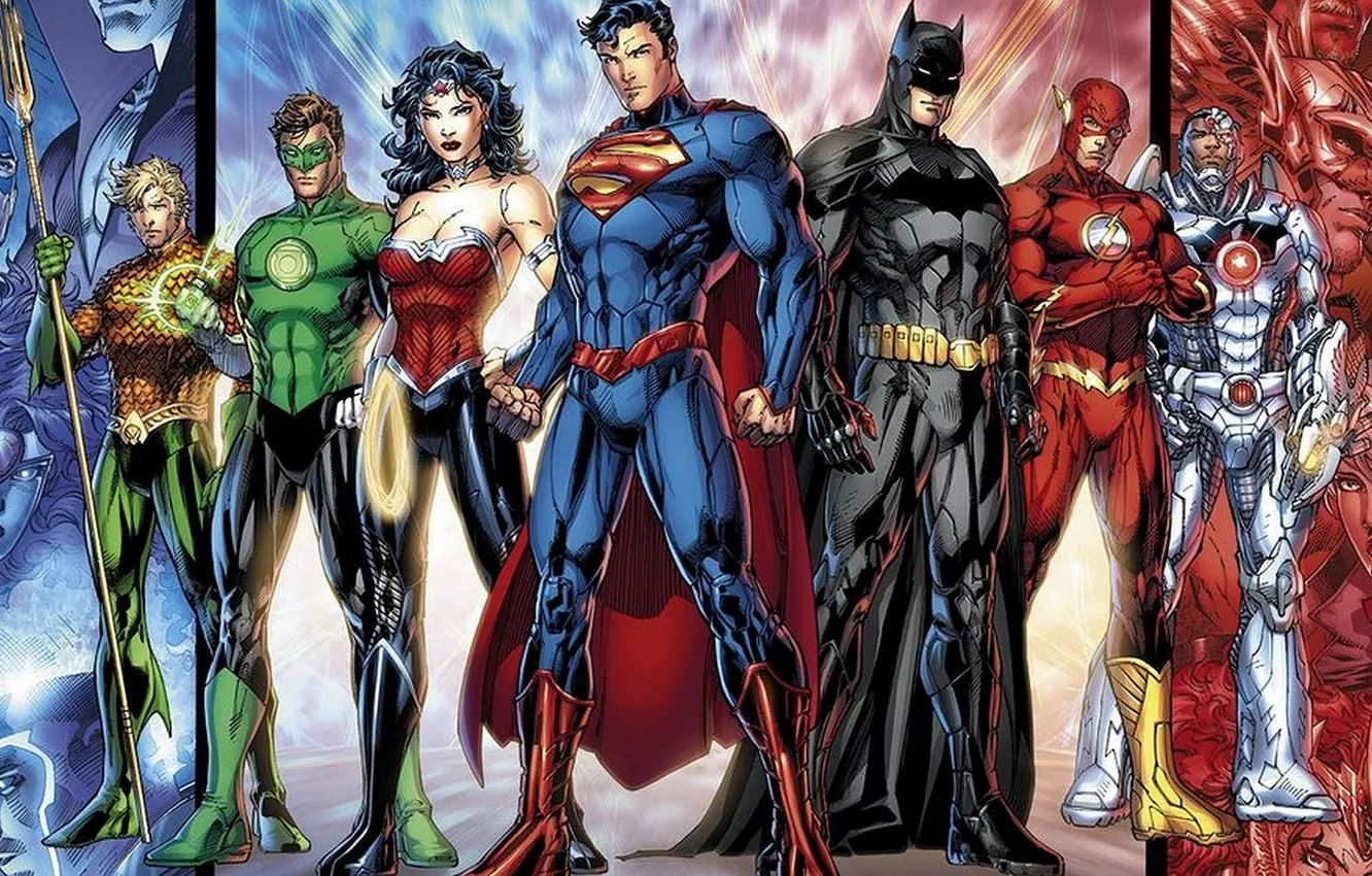 Photo wallpaper Wonder Woman, Batman, Green Lantern, Superman, cyborg, DC Comics, Flash, Aquaman
