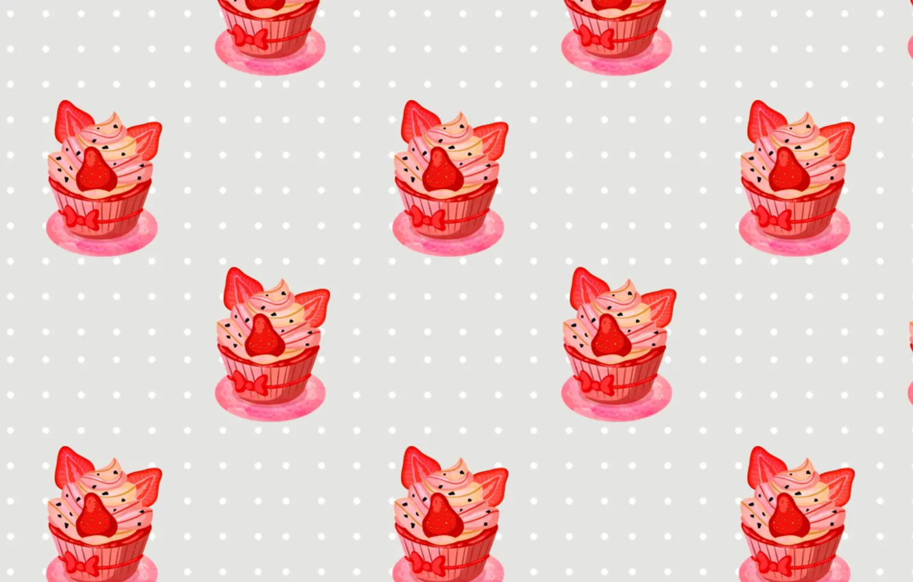 Photo wallpaper cream, cherry, sweet, berries, cupcake, cherry