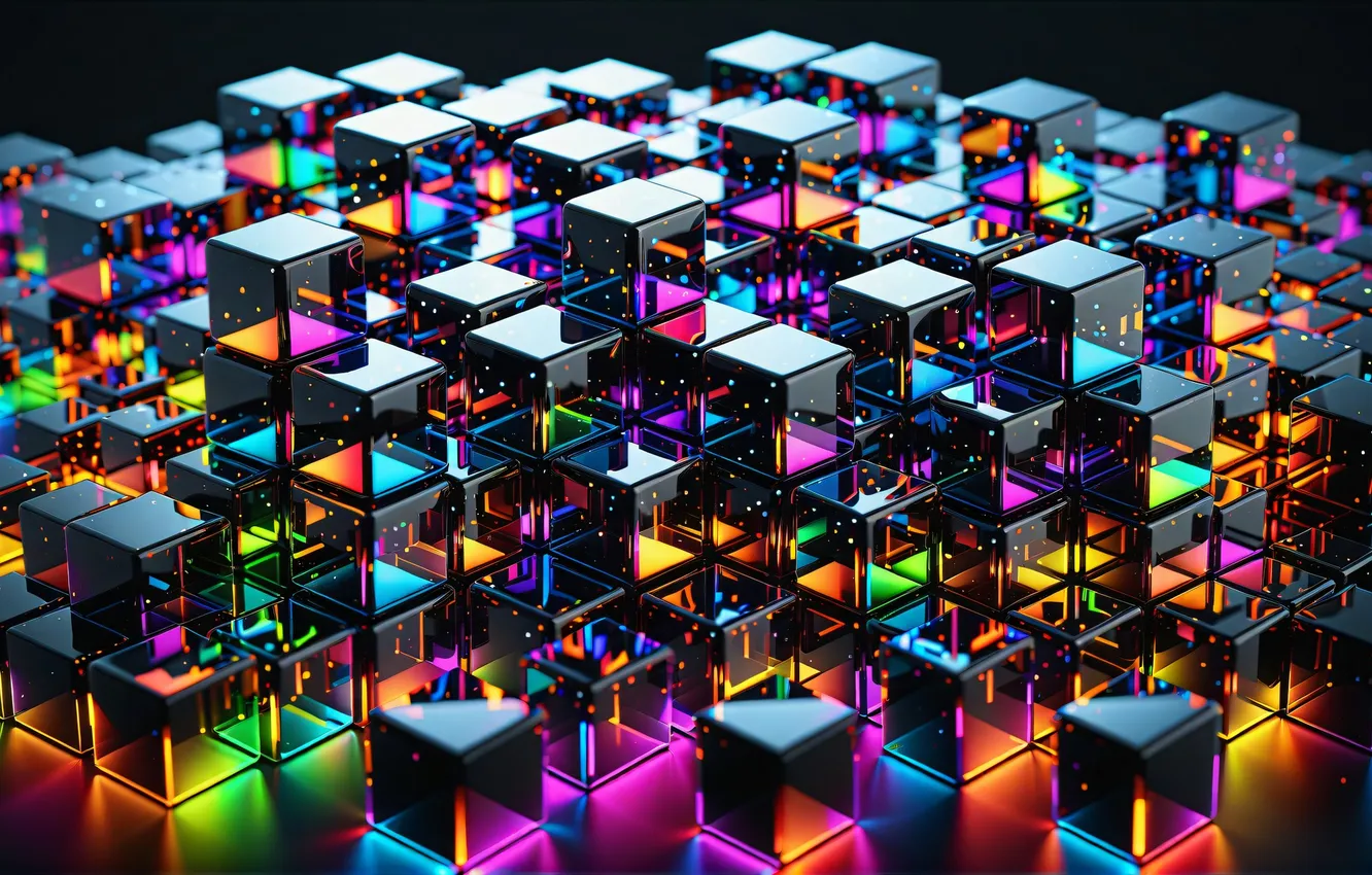 Photo wallpaper cubes, colored, squares