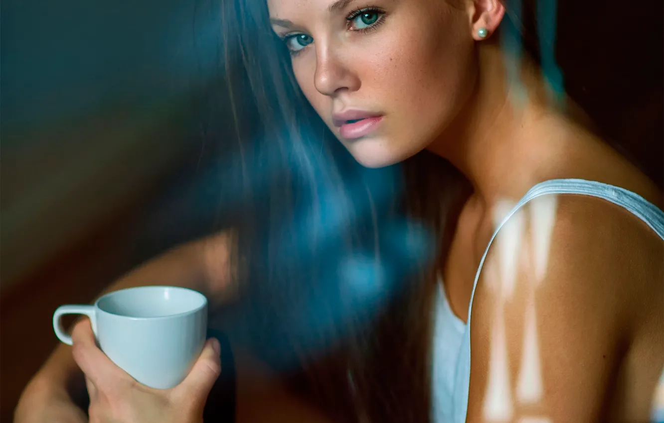 Photo wallpaper look, Cup, the beauty, shoulders, bokeh