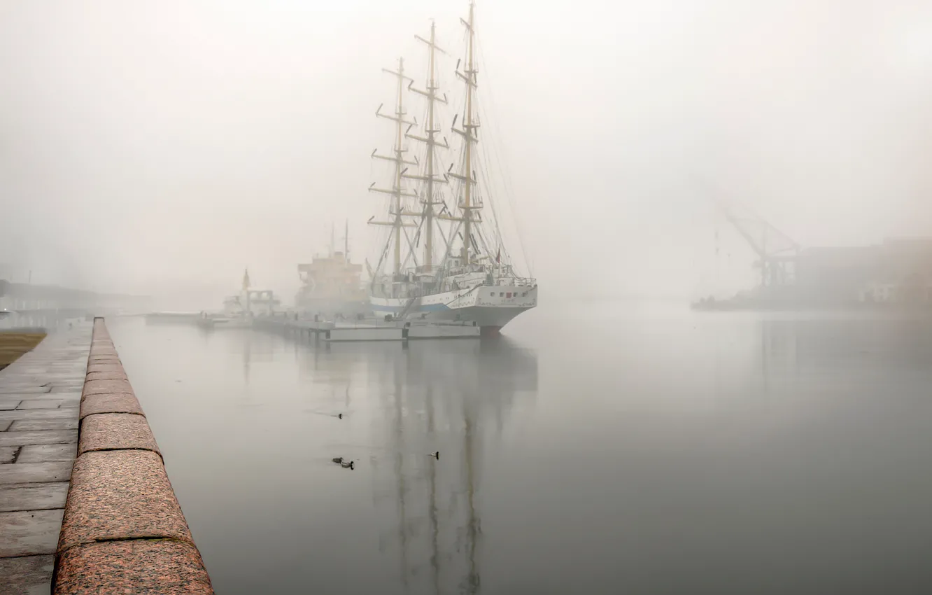 Photo wallpaper fog, sailboat, The world, Saint Petersburg