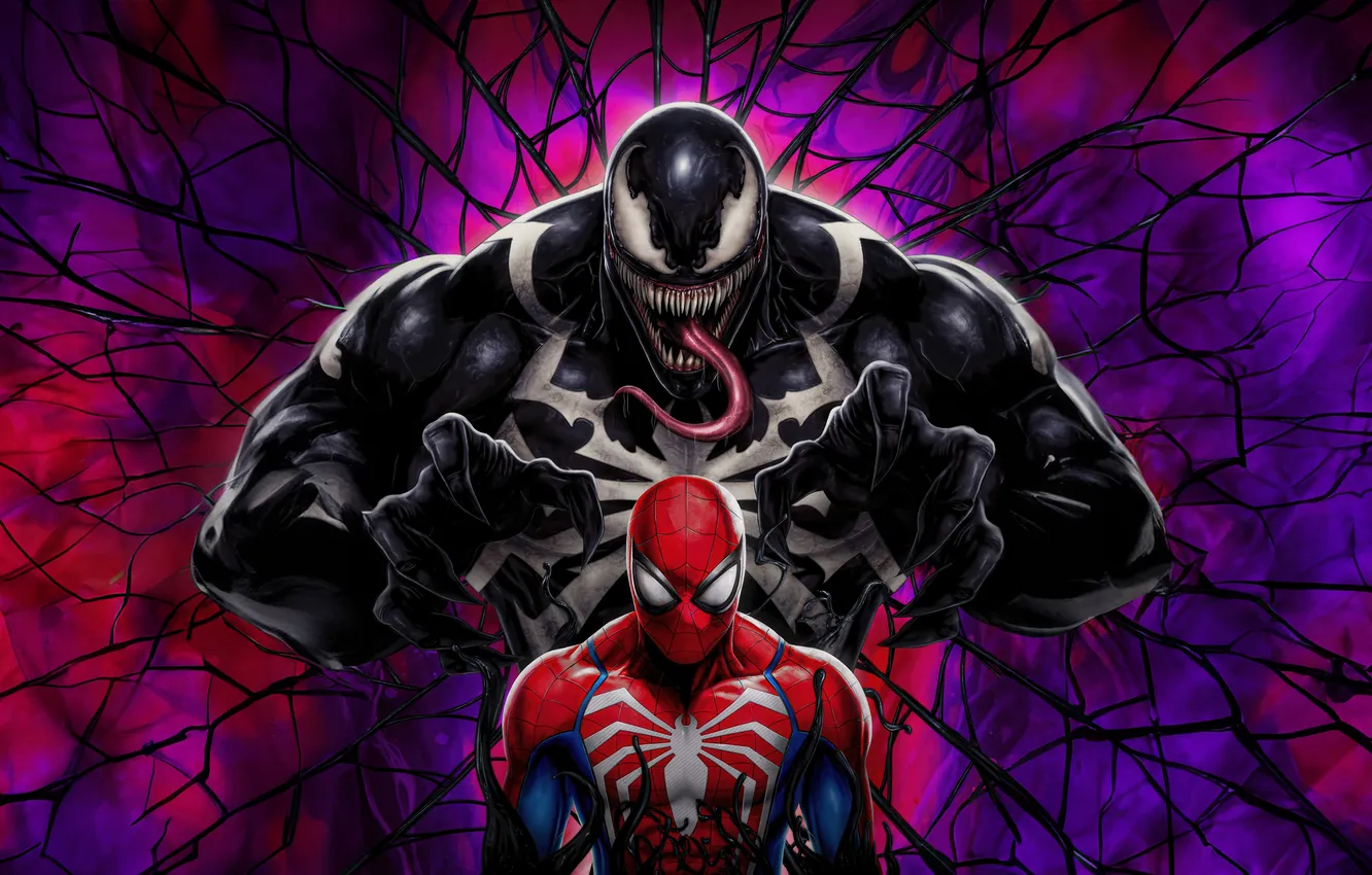 Photo wallpaper venom, spiderman, resolute