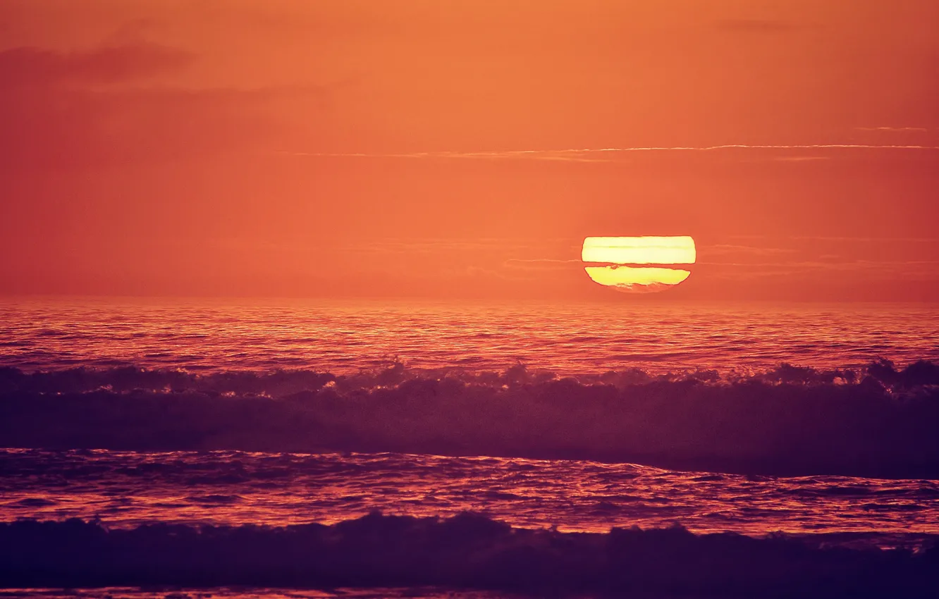 Photo wallpaper waves, beach, sunrise