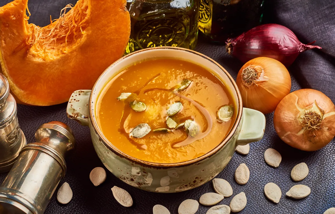 Photo wallpaper bow, soup, pumpkin, seeds