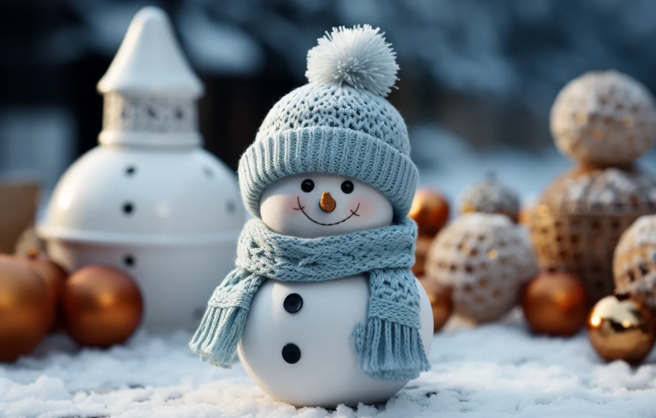 Photo wallpaper winter, snow, new year, Christmas, snowman, Christmas, night, winter