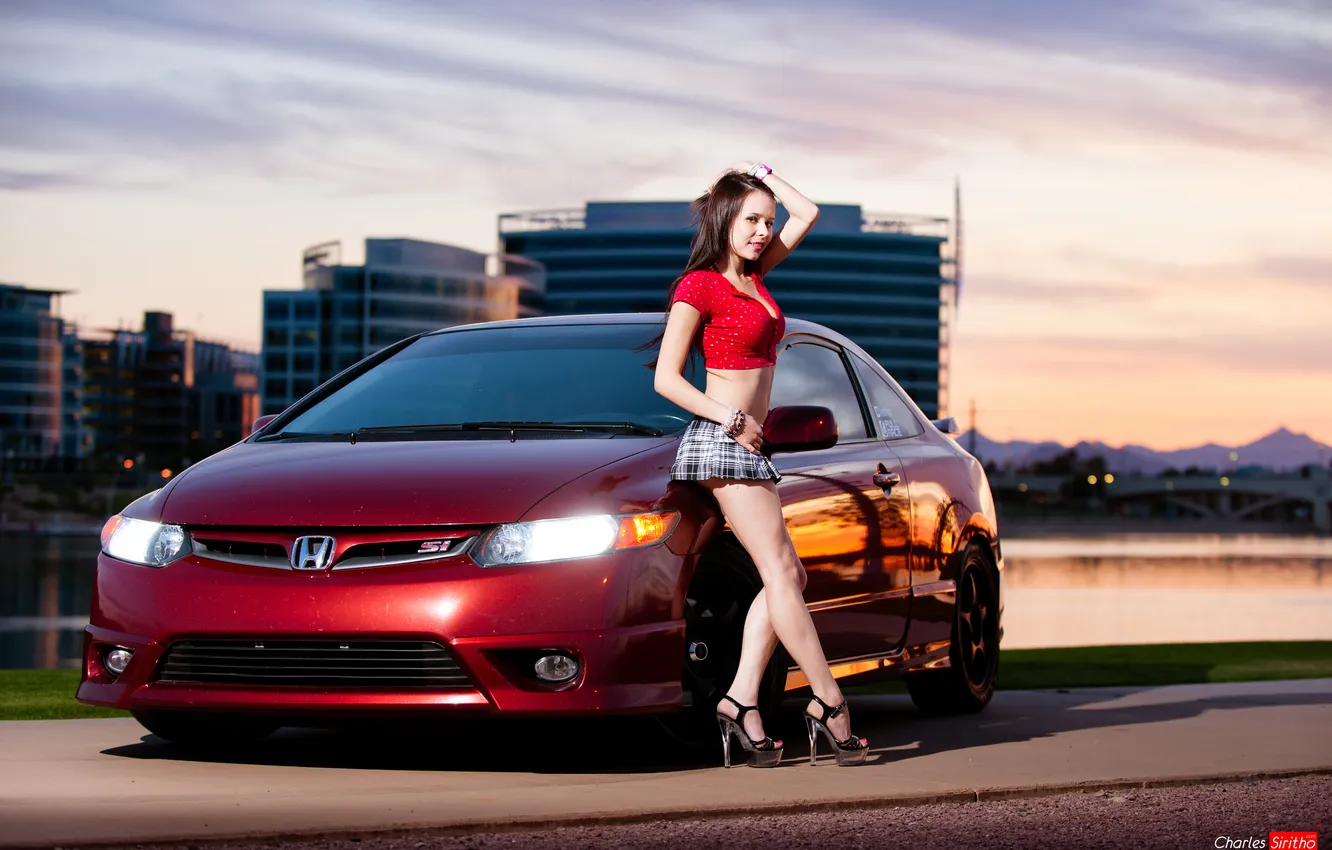 Photo wallpaper machine, auto, girl, girl, Honda, Charles Siritho