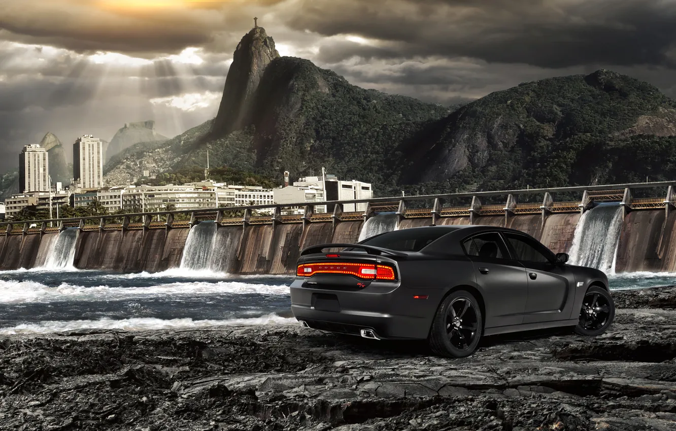 Photo wallpaper water, dam, Dodge, Charger, Rio de Janeiro, fast five, Fast and furious 5, Rio de …
