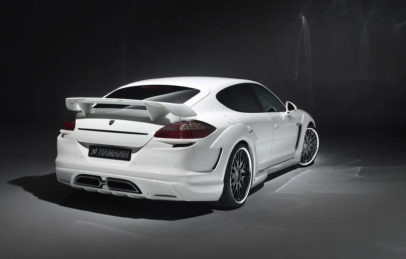 Photo wallpaper white, background, tuning, Porsche, Panamera, Hamann, rear view, tuning