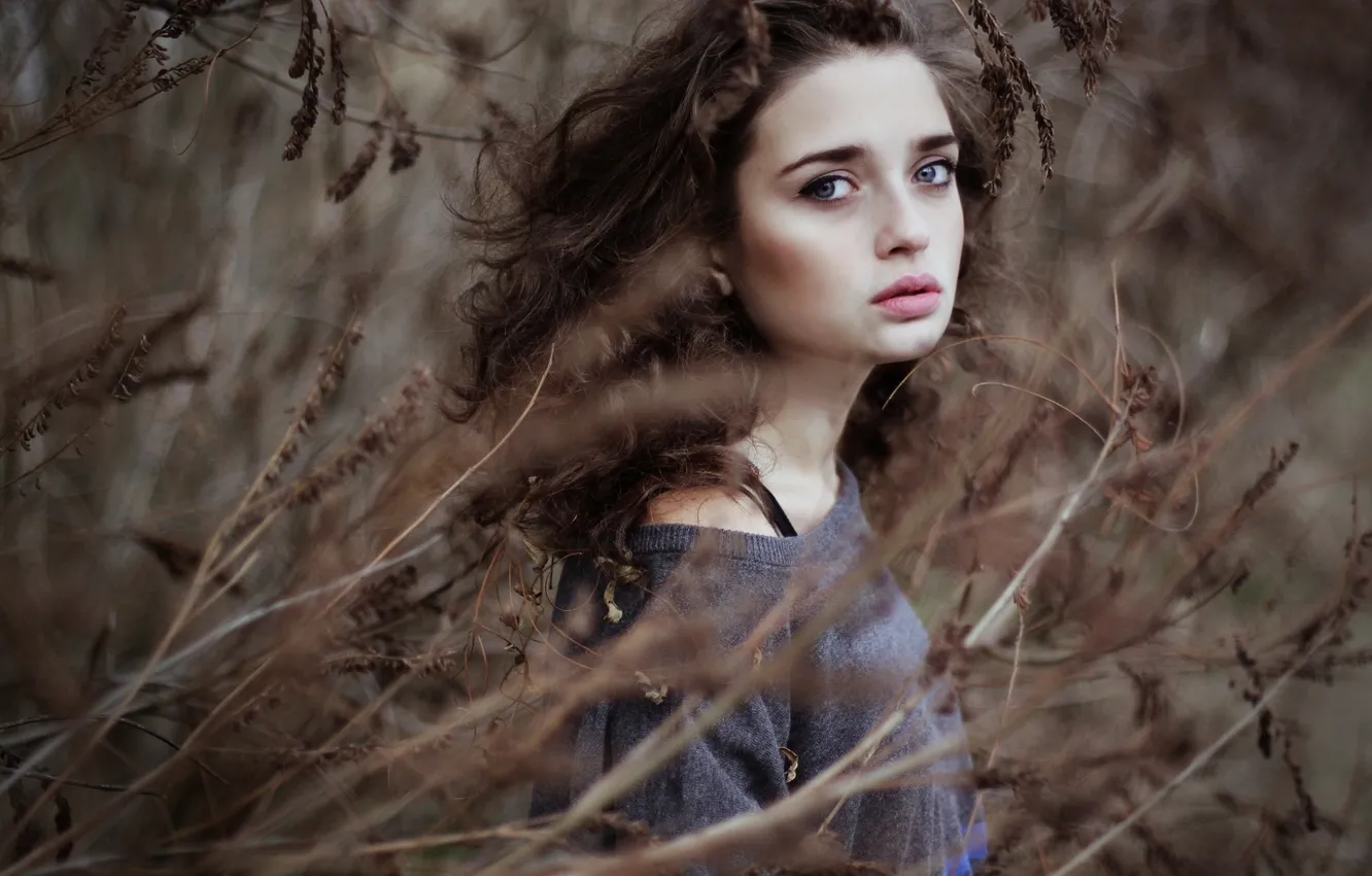 Photo wallpaper girl, branches, face, beautiful