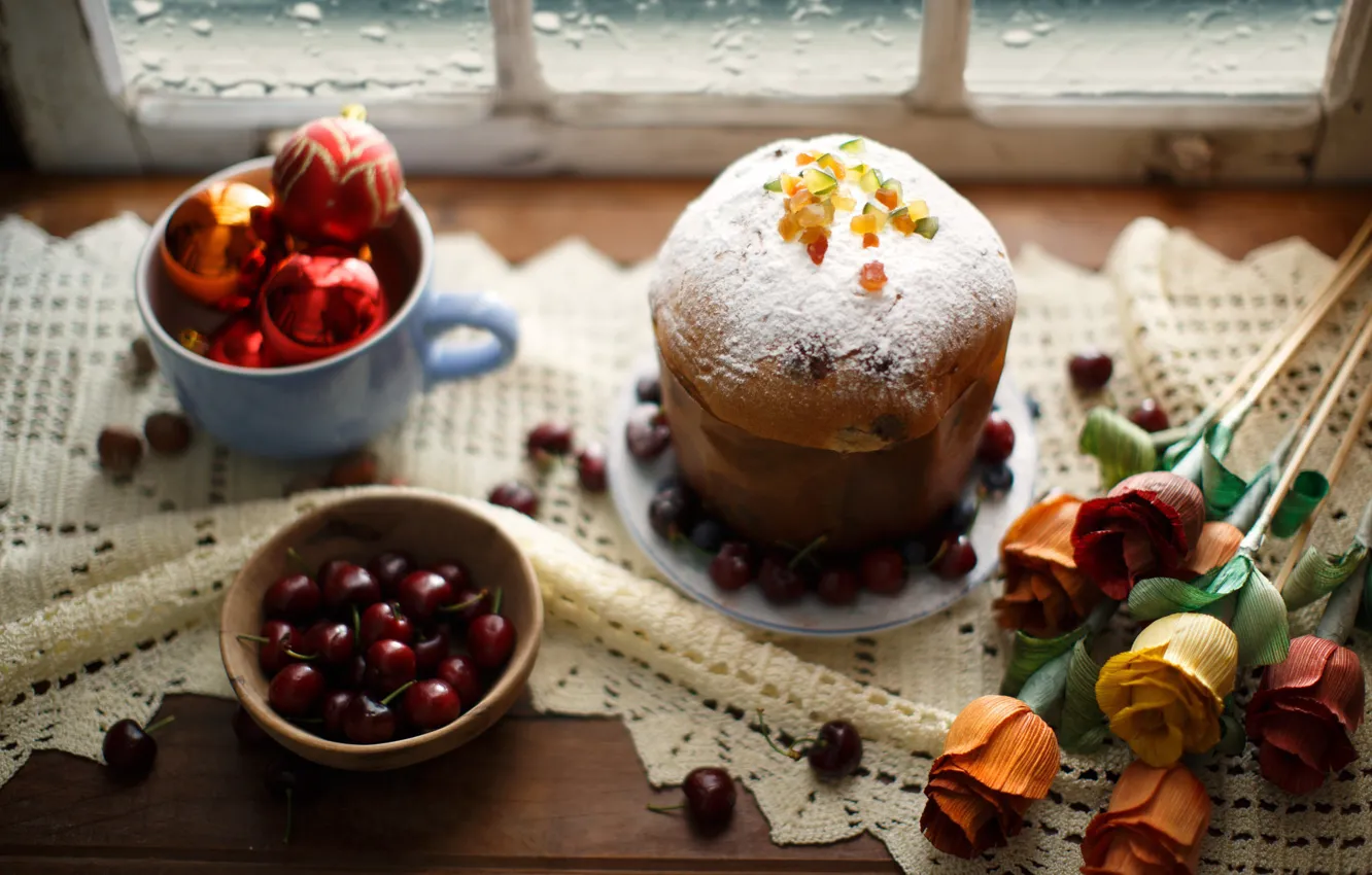 Photo wallpaper flowers, berries, roll