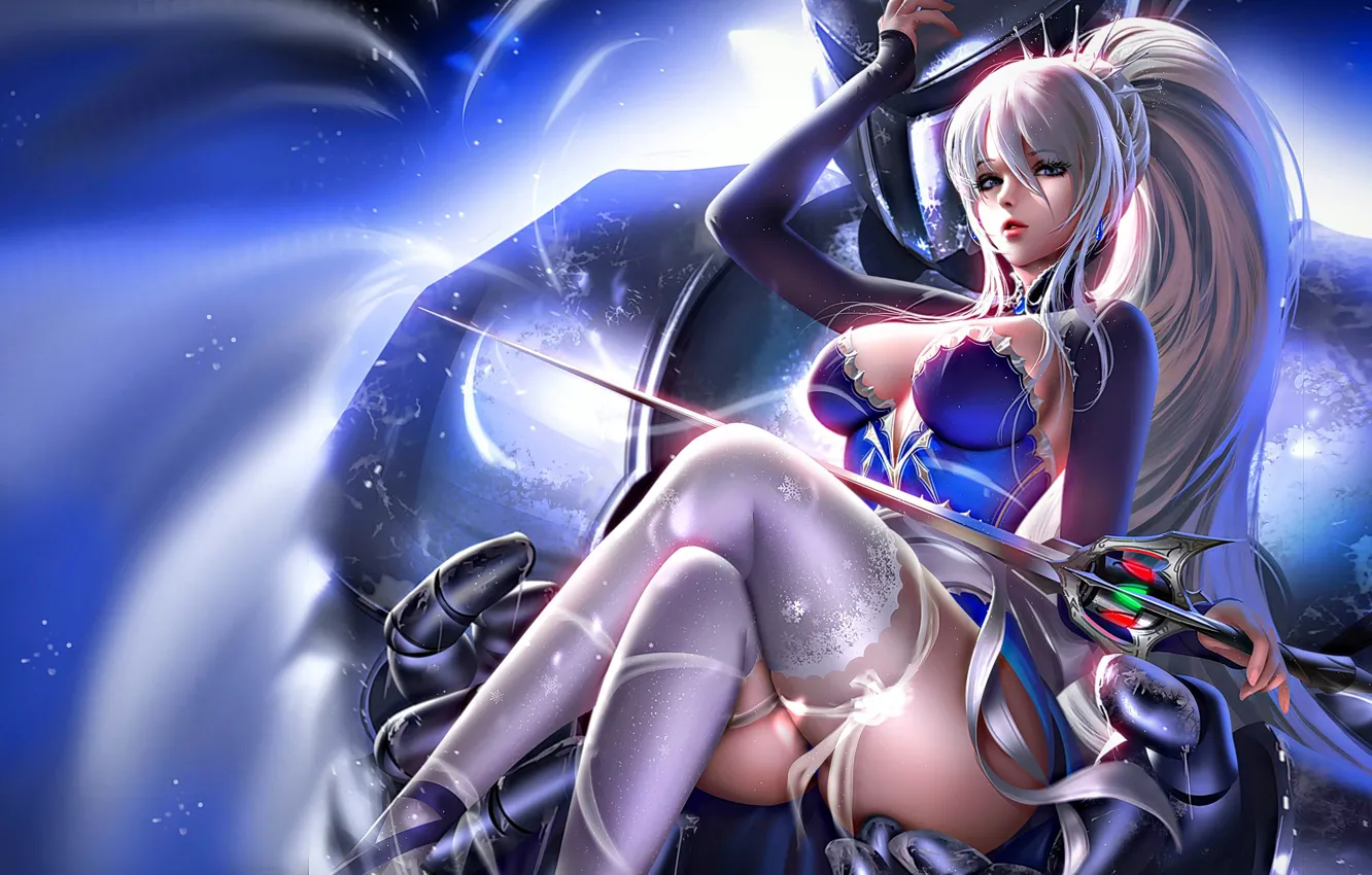 Photo wallpaper sexy, weapons, Girl, sword, sitting