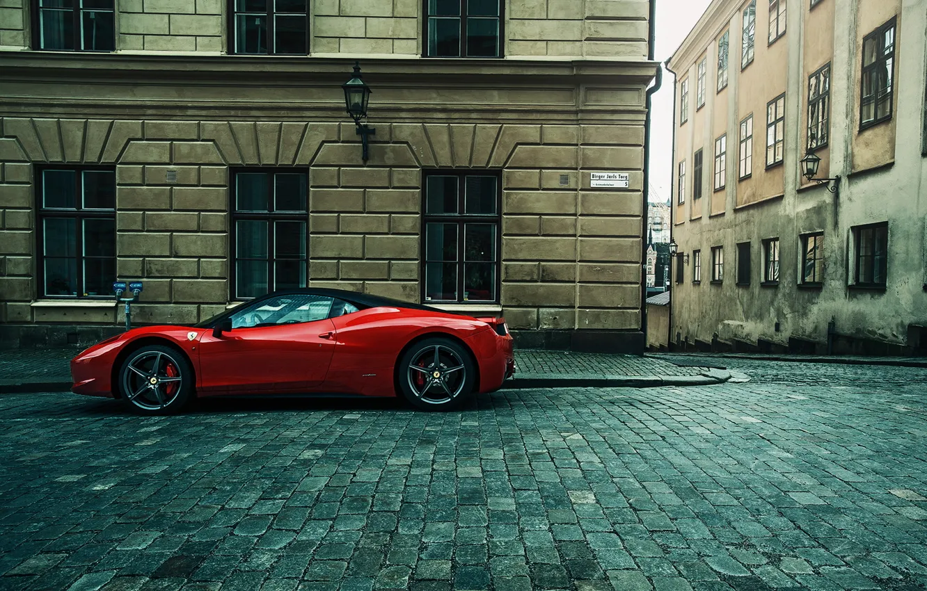 Photo wallpaper the city, street, supercar, Ferrari, ferrari 458 Italia