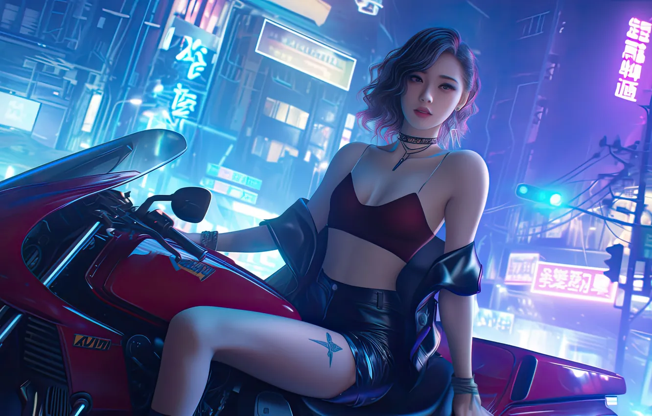 Photo wallpaper city, motorcycle, Future, queen
