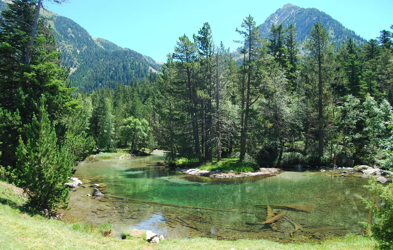 Photo wallpaper National park dAigüestortes, Spanish Pyrenees, mountains, nature, river, forest