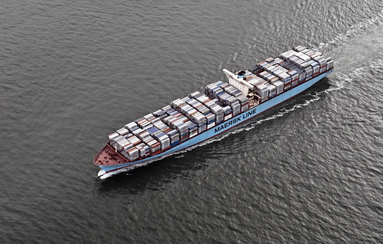 Photo wallpaper The ocean, Sea, Top, The ship, Cargo, A container ship, Container, Maersk