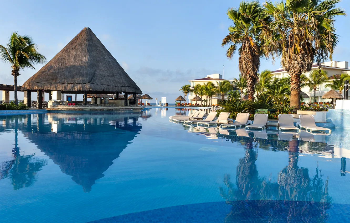 Photo wallpaper palm trees, pool, resort