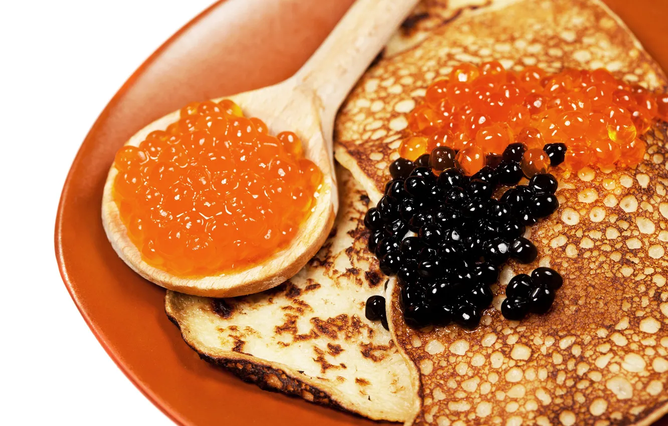 Photo wallpaper spoon, pancakes, caviar, cakes, carnival, caviar, pancake