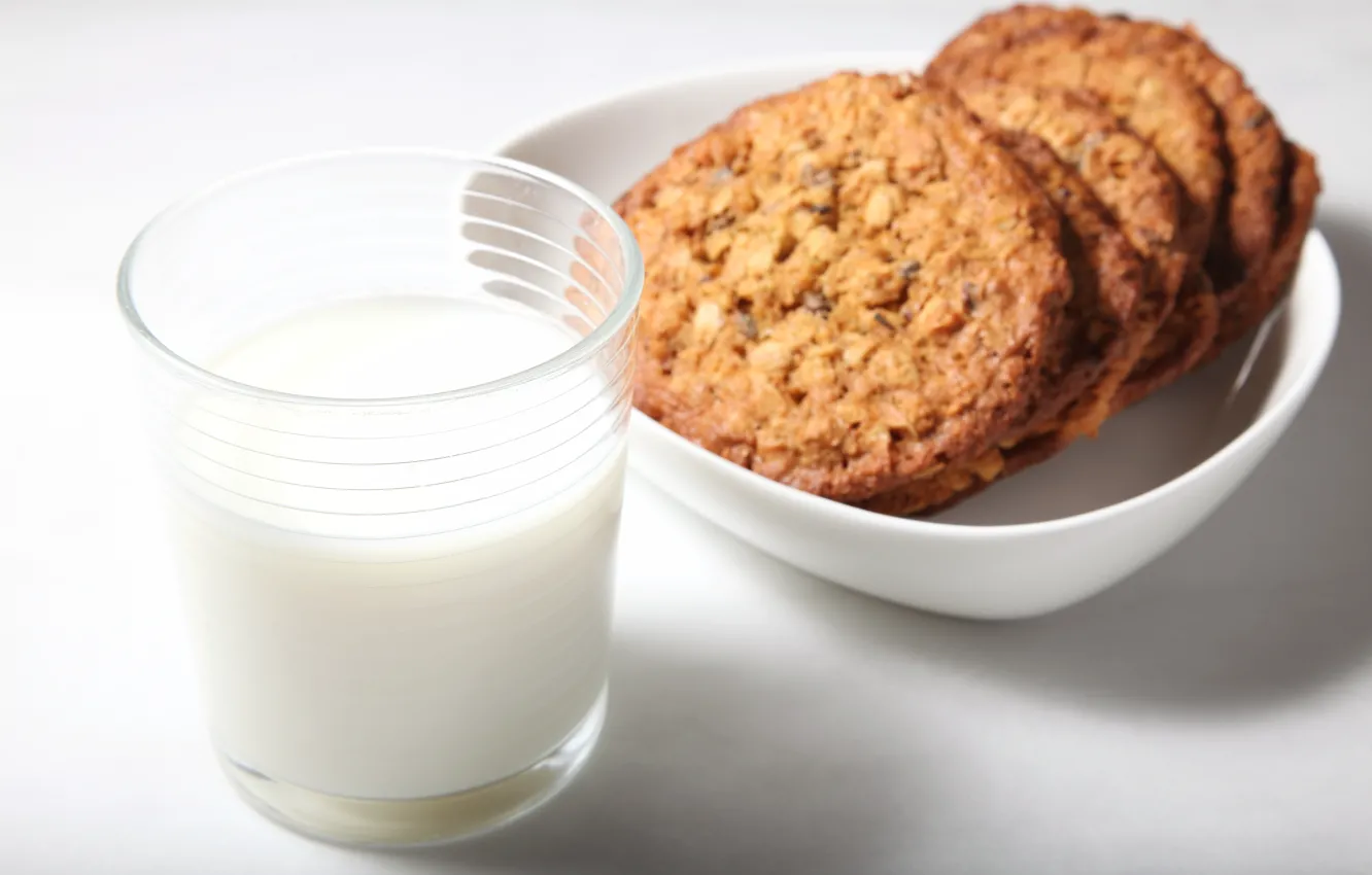 Photo wallpaper glass, milk, cookies