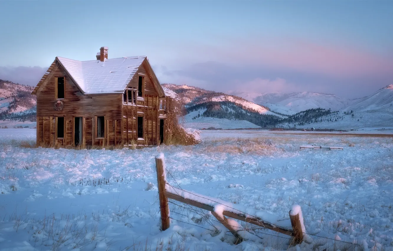 Photo wallpaper winter, field, home