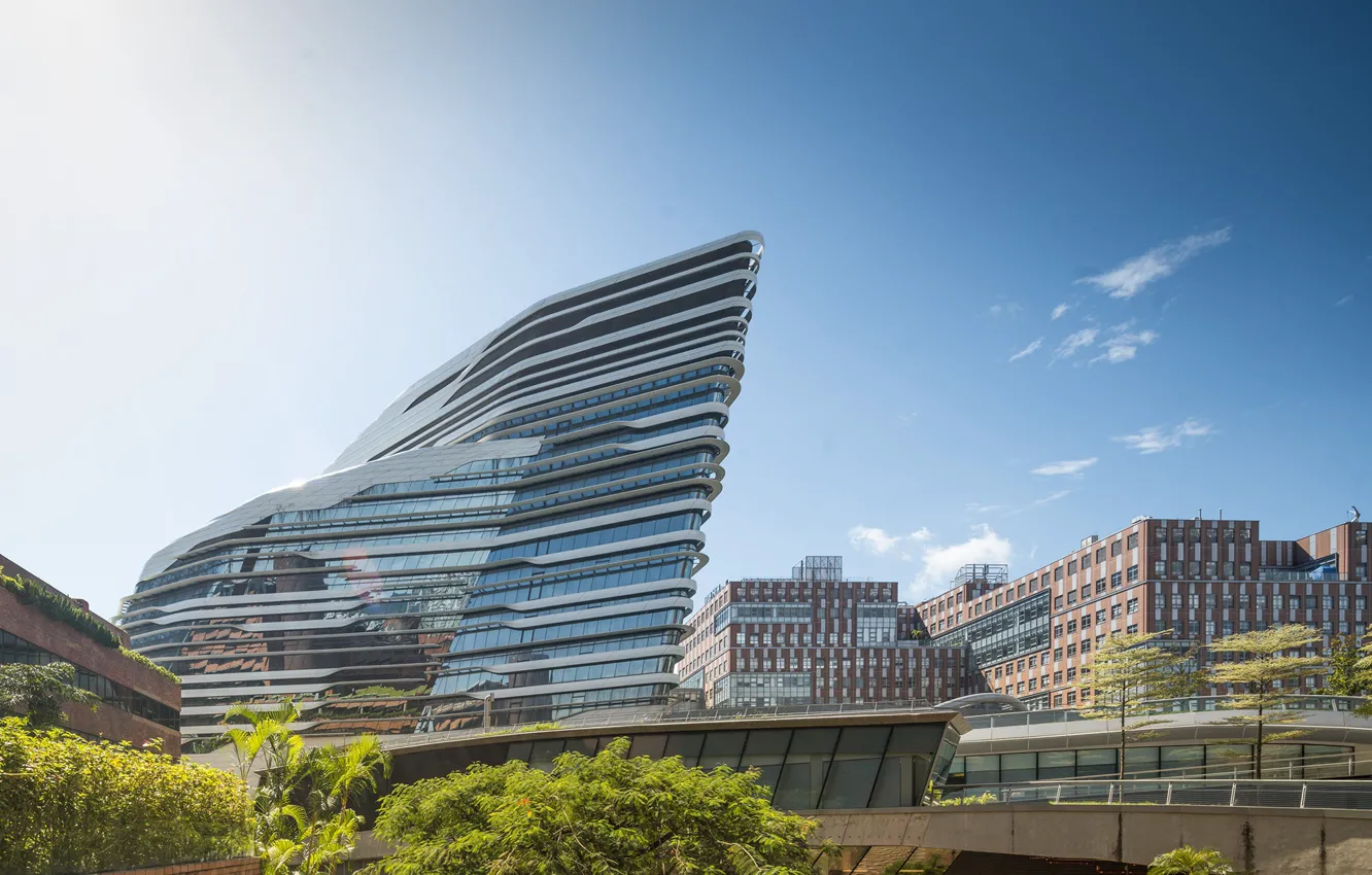 Photo wallpaper the sky, vegetation, building, architecture, Zaha Hadid's Innovation Tower