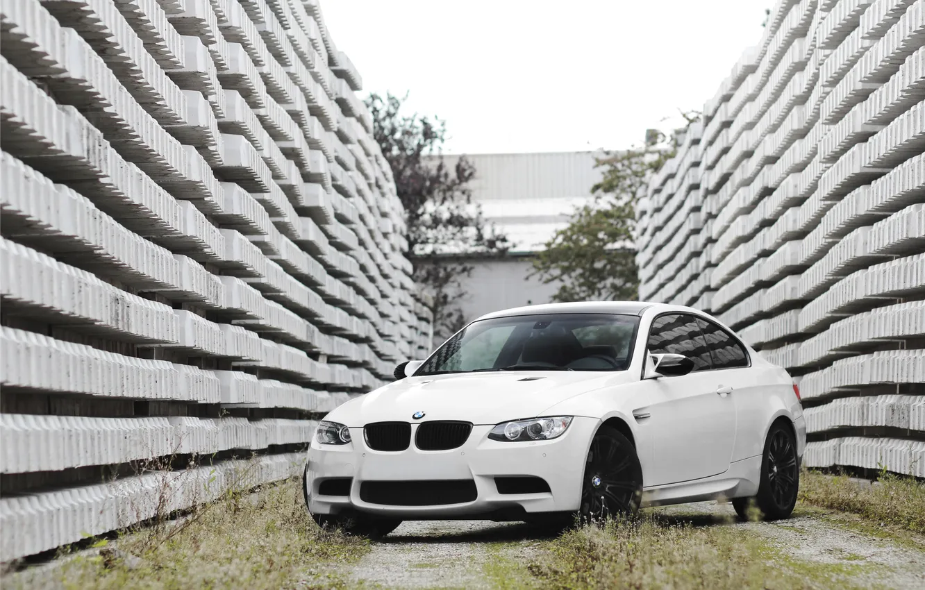 Photo wallpaper white, the sky, grass, trees, building, BMW, BMW, white