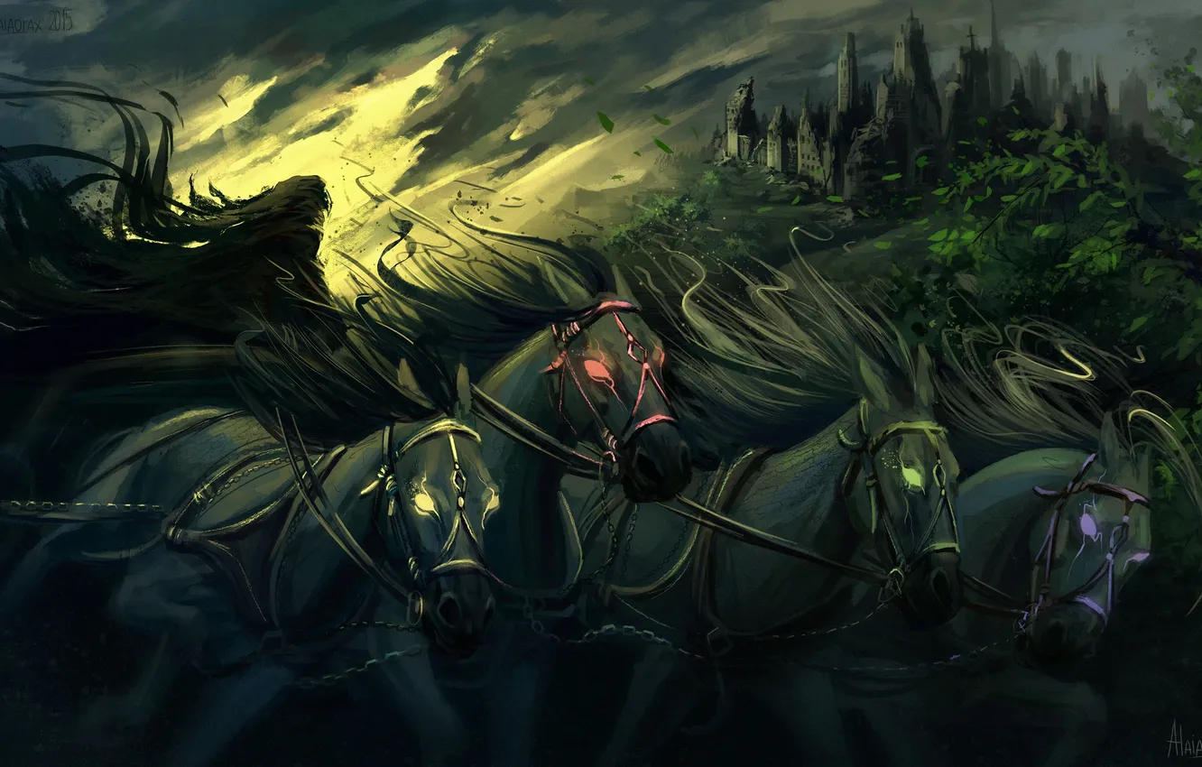 Photo wallpaper fiction, darkness, animal, horse, art