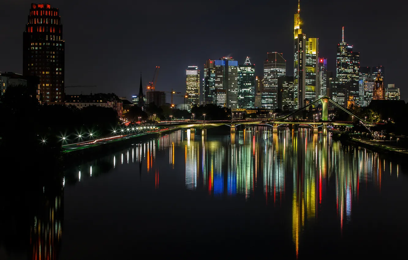 Photo wallpaper the sky, night, lights, home, Germany, Frankfurt am main