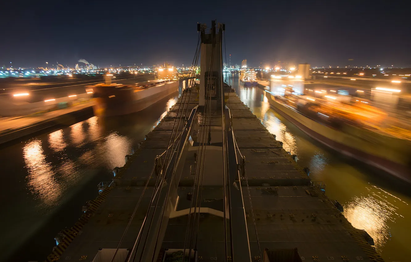 Photo wallpaper night, the city, Houston Ship Channel