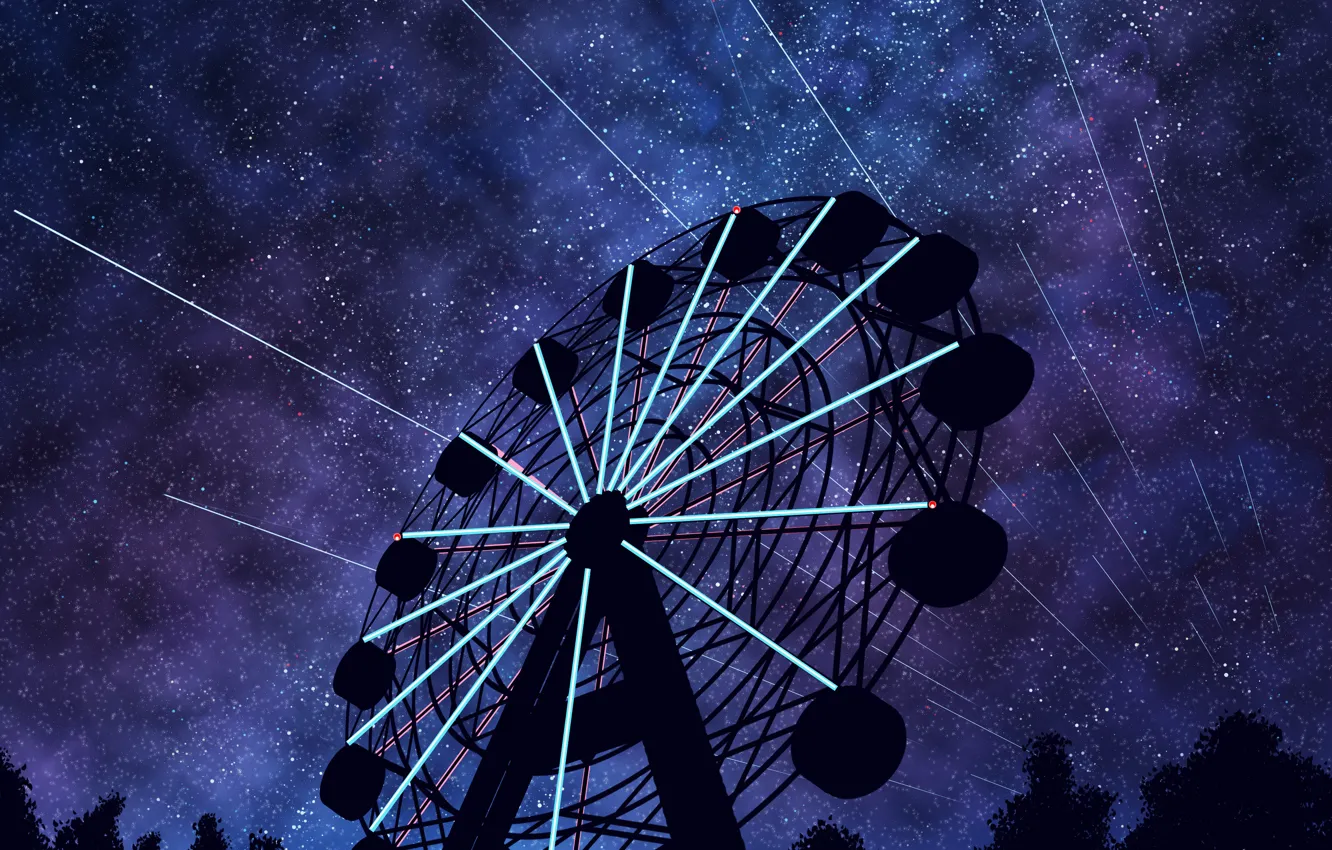 Photo wallpaper the sky, night, Ferris wheel, by Tosaka