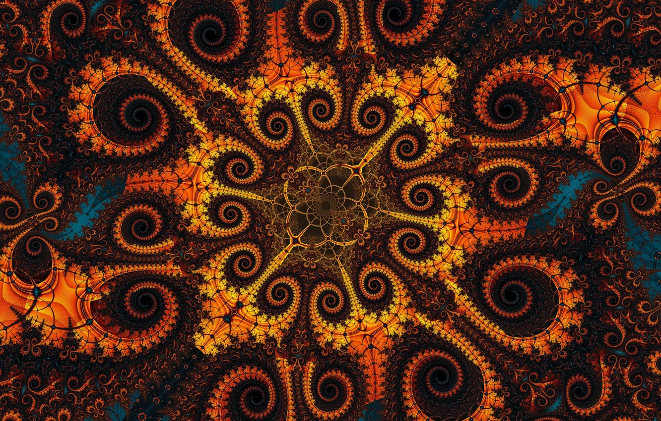 Photo wallpaper orange, yellow, abstraction, pattern, spiral, fractal, brown, ornament