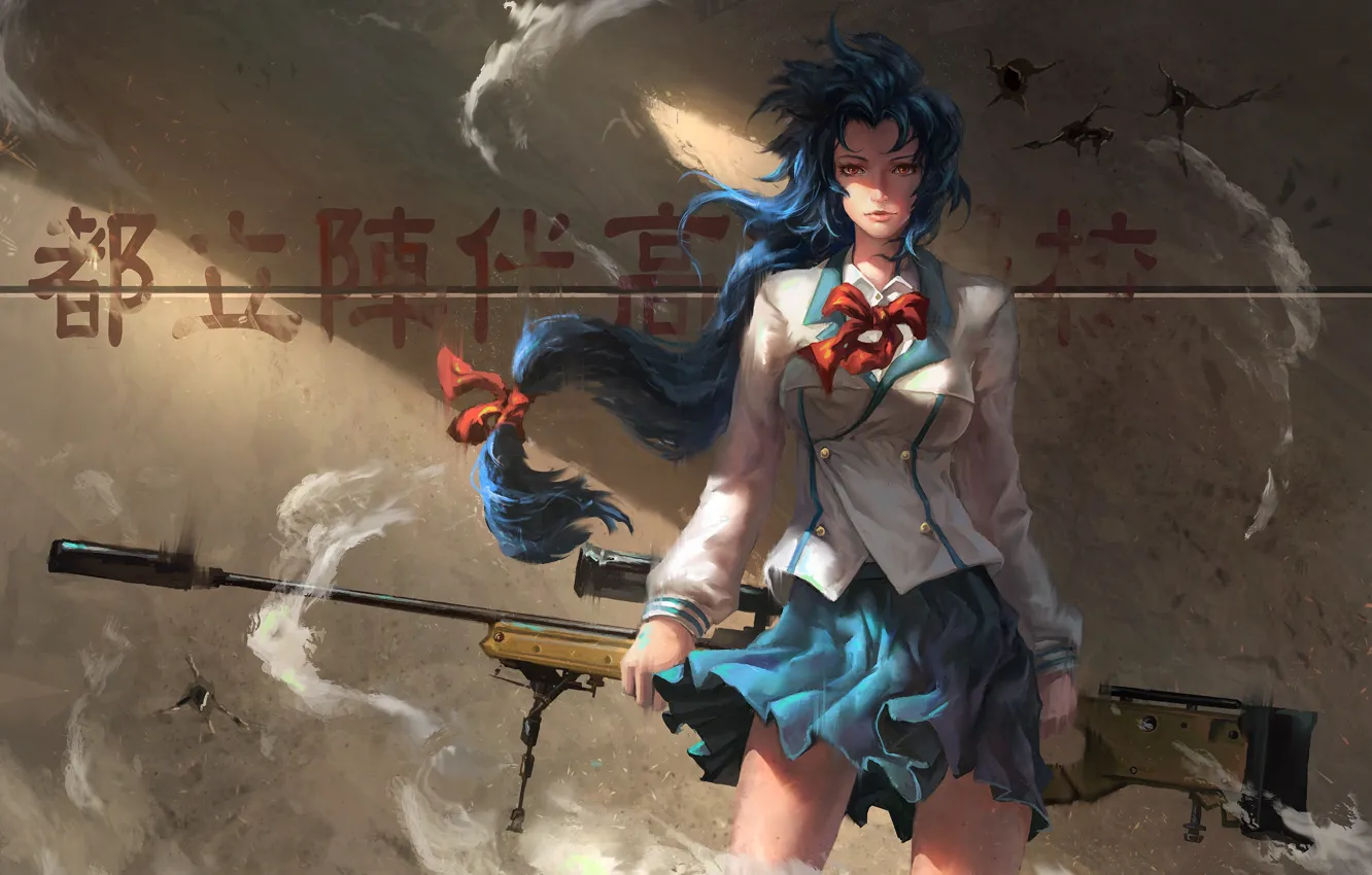 Photo wallpaper girl, wall, anime, shadows, girl, wall, schoolgirl, character