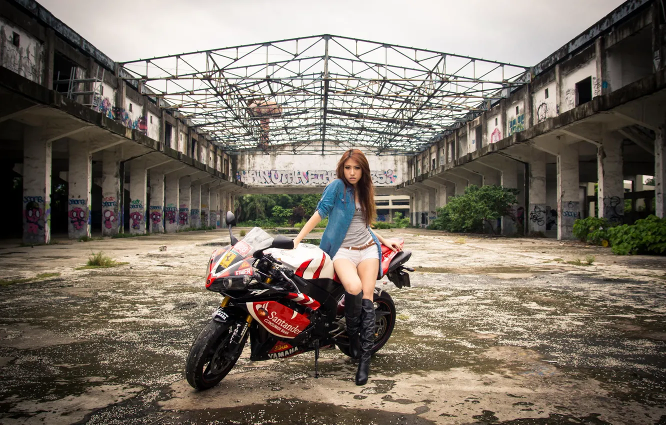Photo wallpaper Girl, Model, Girl, Motorcycle, Yamaha, Model, Yamaha, Motocycle